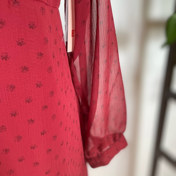 NWT burgundy red & black midi bohemian dress with sheer long sleeves - Picture 5 of 7